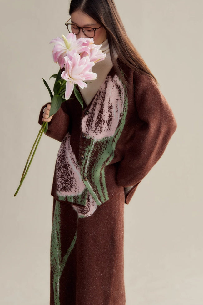 'Pink & Brown Tulip' Cardigan