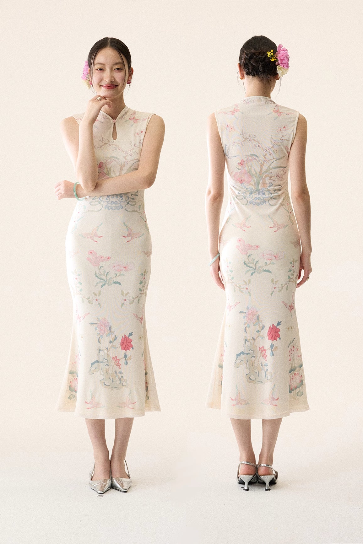 'Moon-Glazed Peony' Qipao Dress