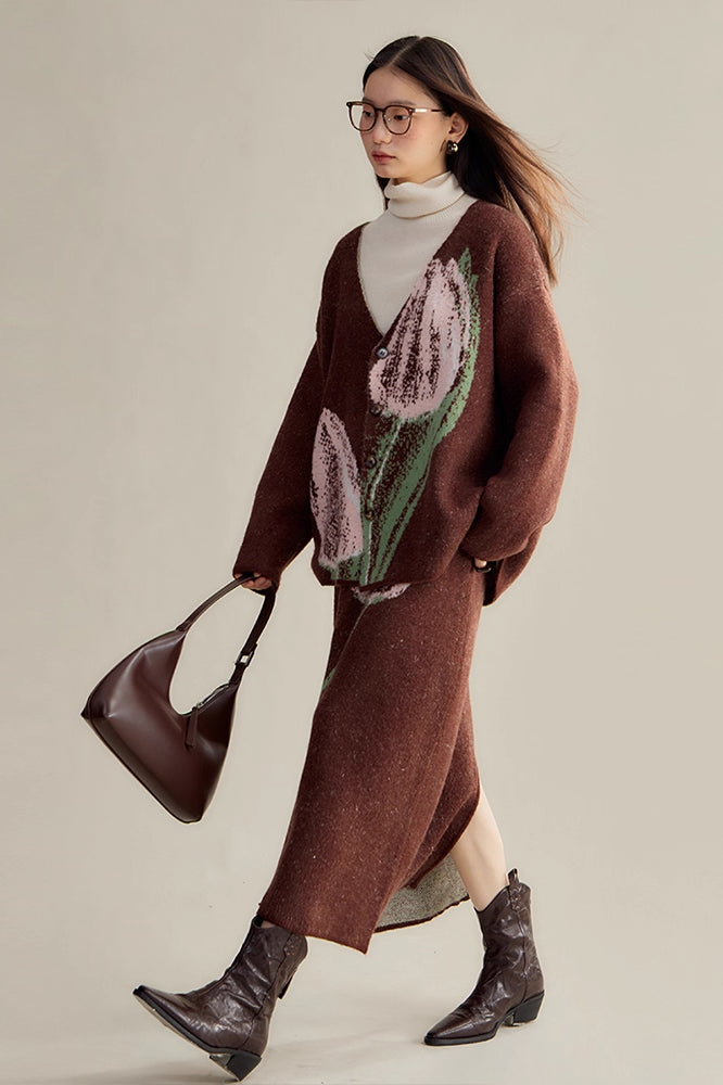 'Pink & Brown Tulip' Cardigan