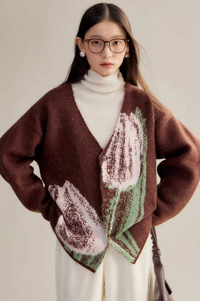 'Pink & Brown Tulip' Cardigan