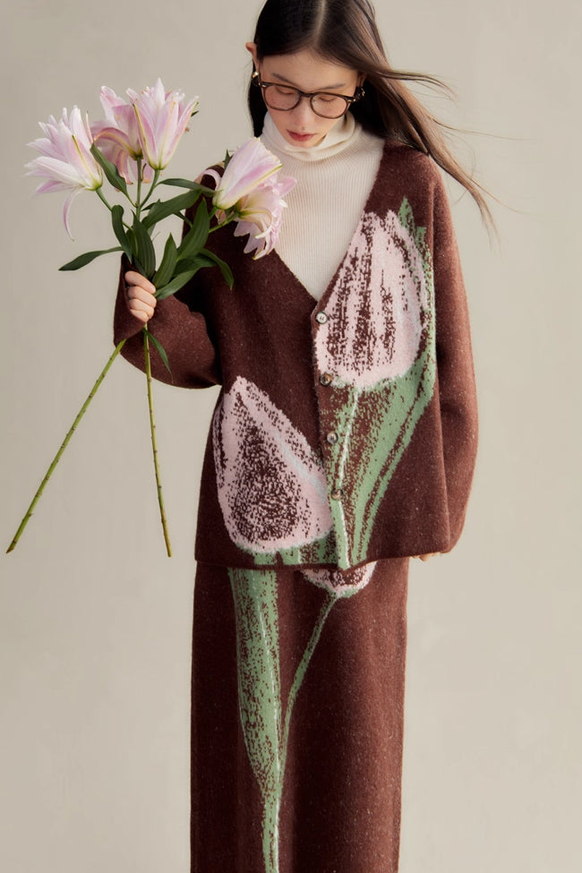 'Pink & Brown Tulip' Cardigan