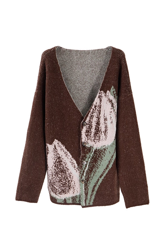 'Pink & Brown Tulip' Cardigan