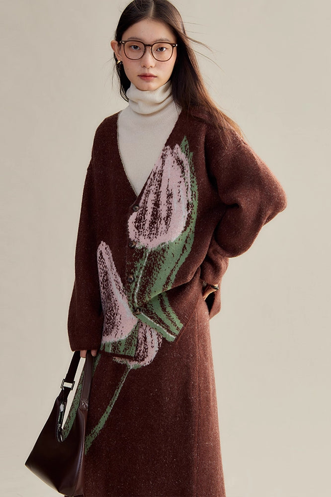 'Pink & Brown Tulip' Cardigan