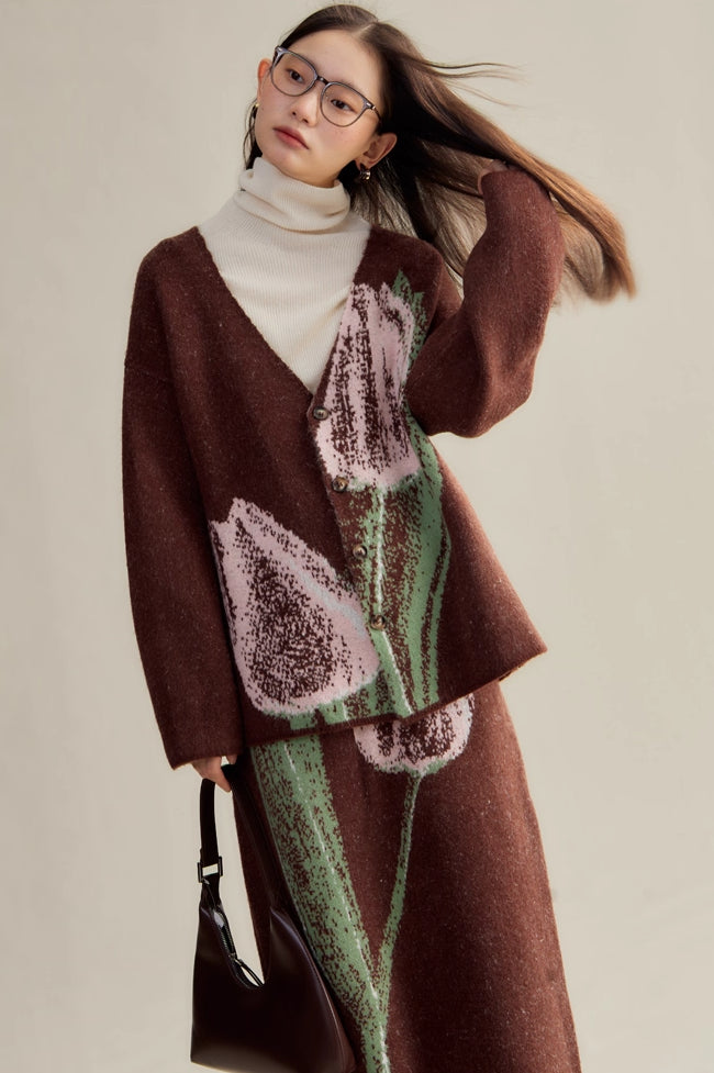 'Pink & Brown Tulip' Cardigan