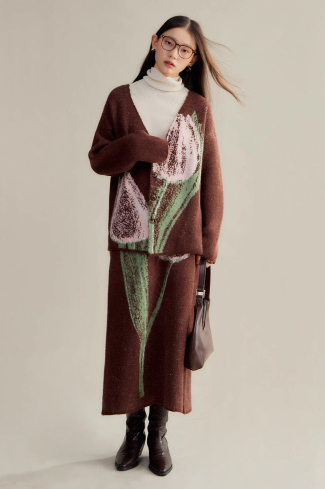 'Pink & Brown Tulip' Cardigan