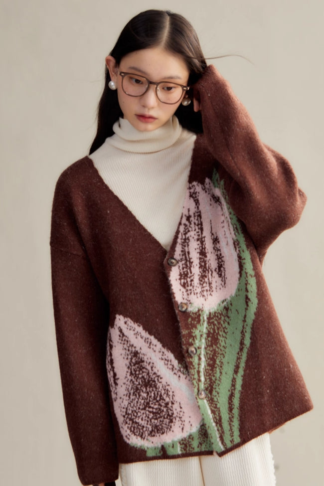 'Pink & Brown Tulip' Cardigan