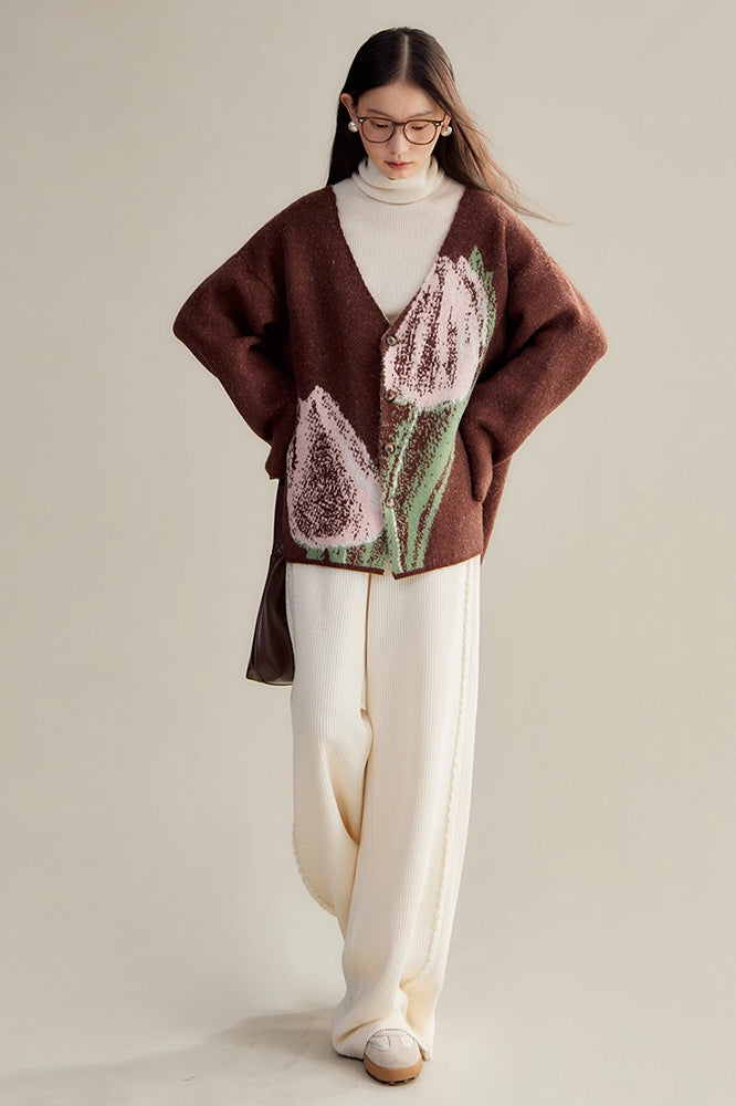 'Pink & Brown Tulip' Cardigan