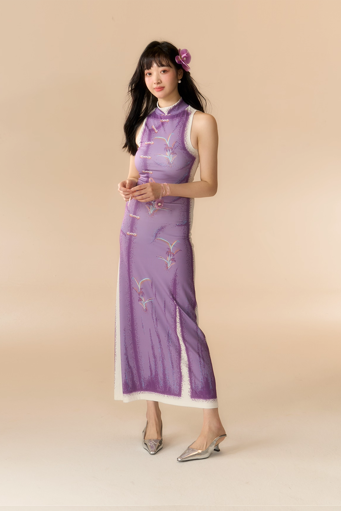 'Indigo Orchid' Qipao Dress