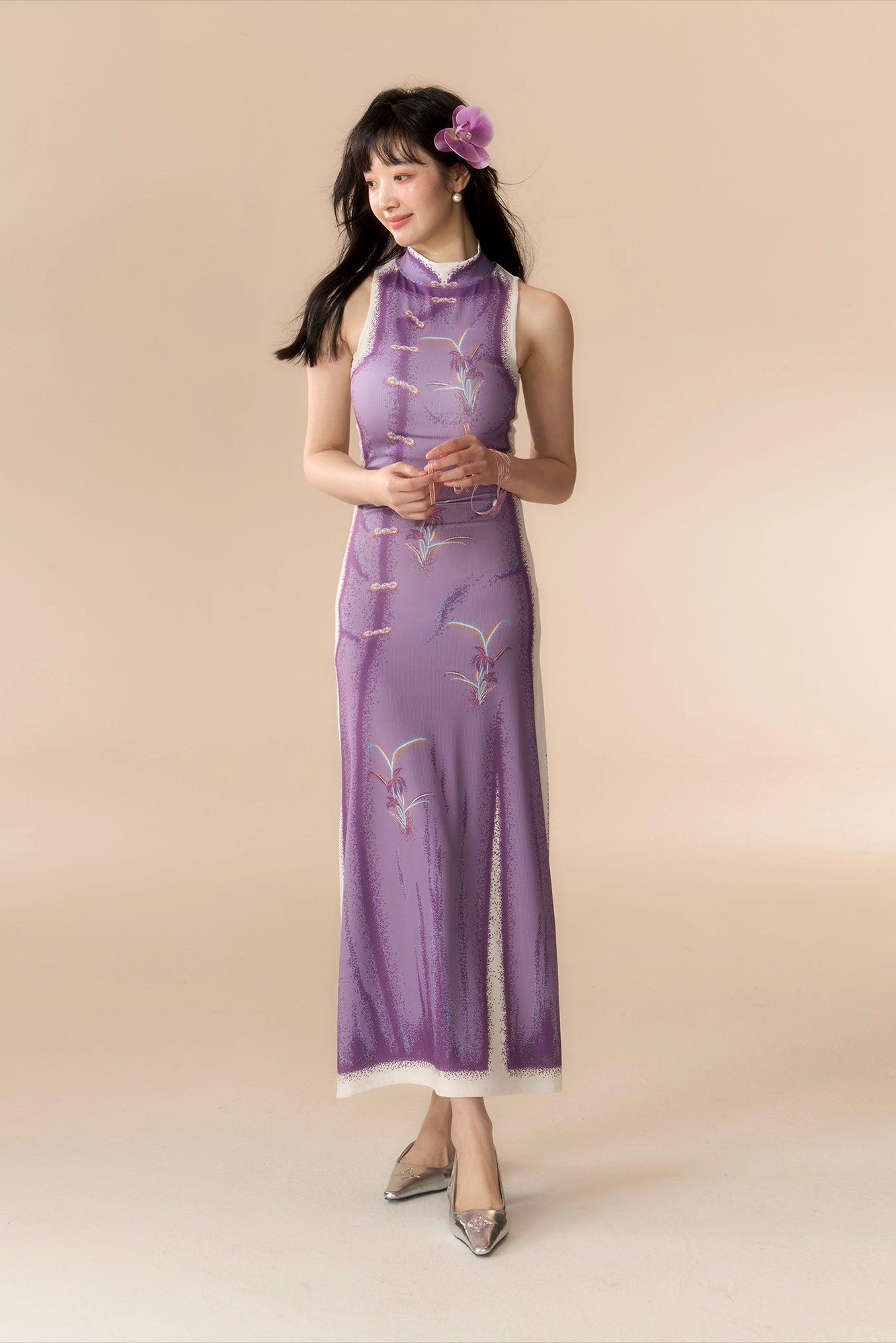 'Indigo Orchid' Qipao Dress
