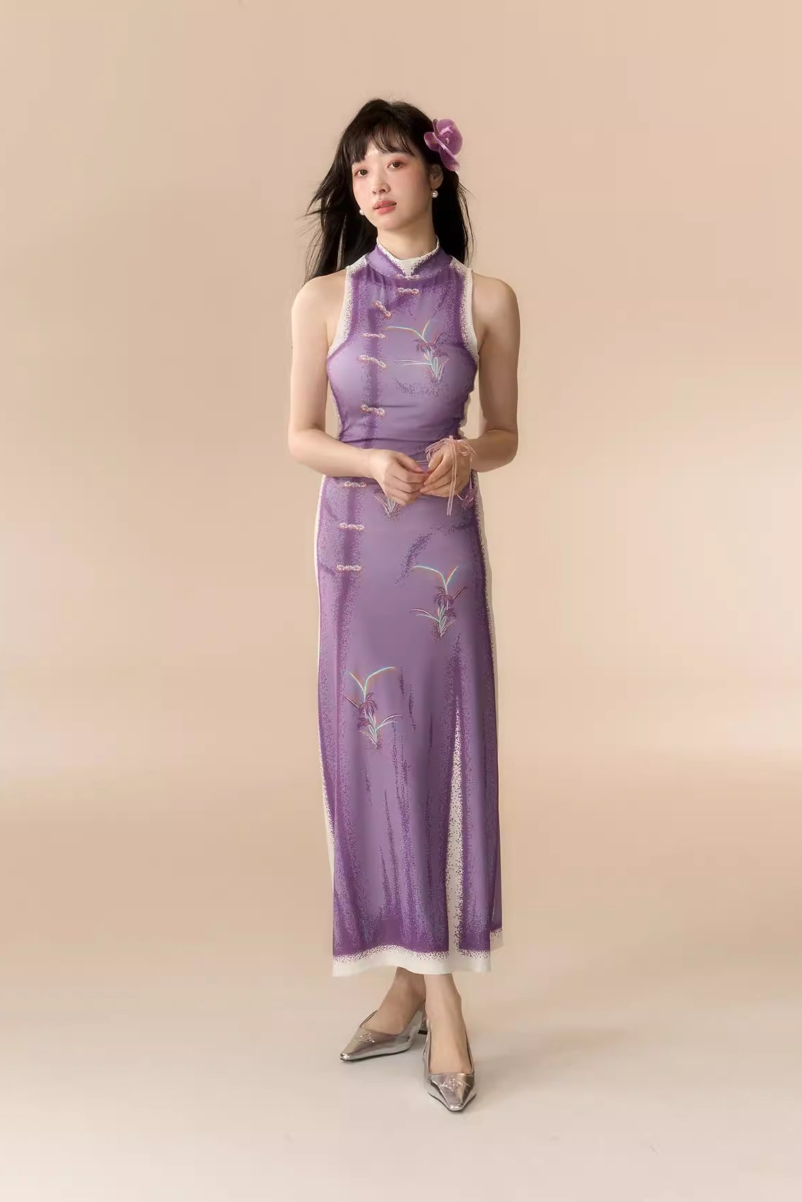 'Indigo Orchid' Qipao Dress